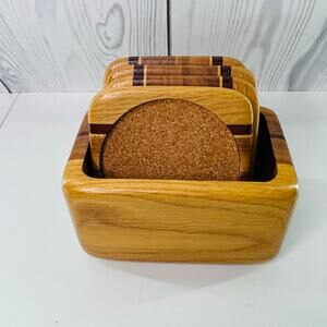 Wooden Coaster Set-includes 4 Coasters And Holder 1980